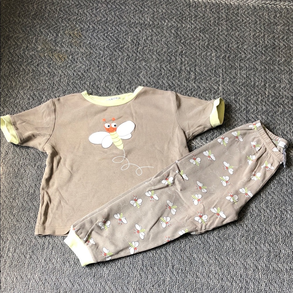 George Taupe Bee Print Pajama Set with Yellow Trim